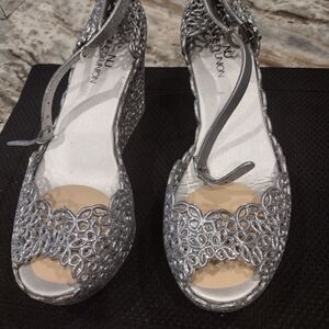 Silver wedge heels by lady couture, size 9 1/2